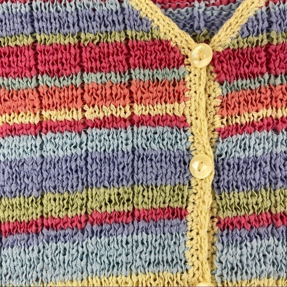 Christopher & Banks Sweater Womens Small Red Orange Striped 3/4 Sleeve Buttons - Picture 4 of 7